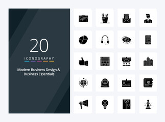 Fototapeta na wymiar 20 Modern Business And Business Essentials Solid Glyph icon for presentation