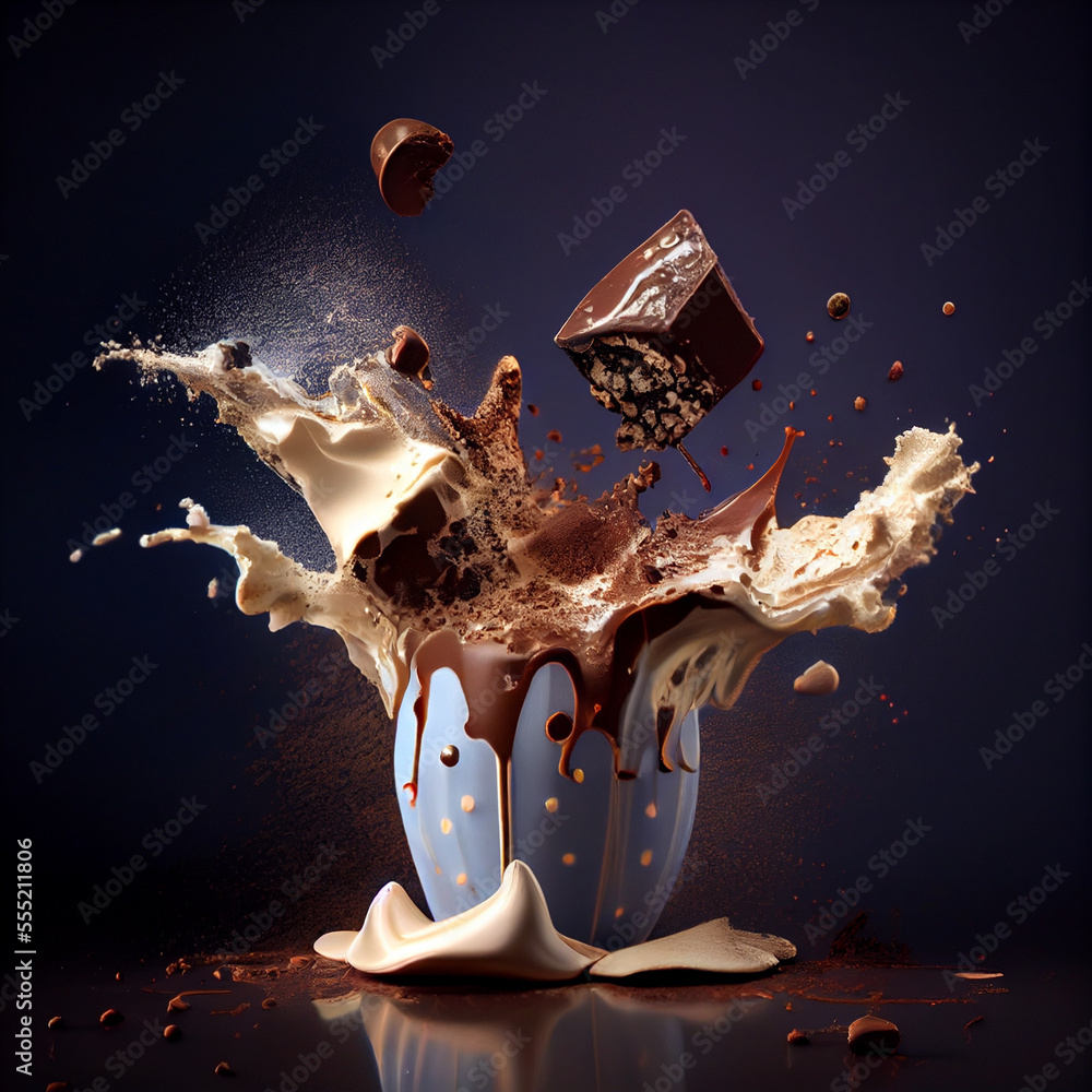 Poster abstract milk and dark splash created with generative ai