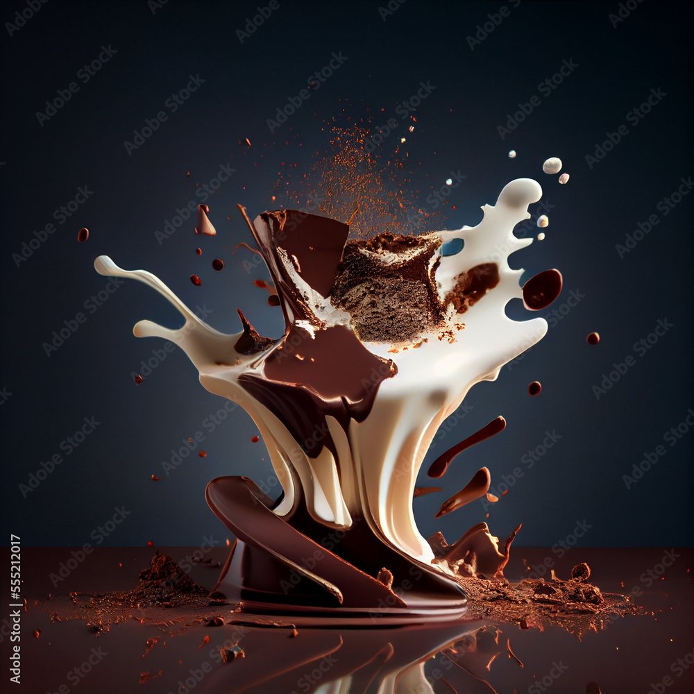 Poster abstract milk and dark splash created with generative ai