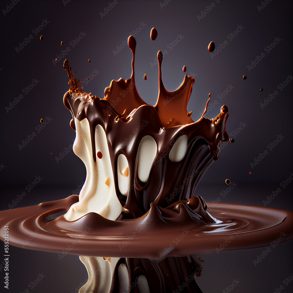 Poster abstract milk and dark splash created with generative ai