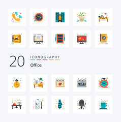 20 Office Flat Color icon Pack like office business appointment fast day