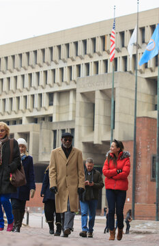 People walking in front of Boston City Hall, Government Center, Boston, Suffolk County, Massachusetts, USA