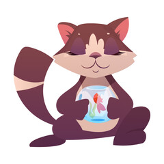 Funny Cat with Cute Snout as Domestic Pet Holding Fish Bowl with Paw Vector Illustration