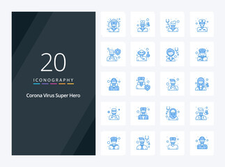 Fototapeta na wymiar 20 Corona Virus Super Hero Blue Color icon for presentation