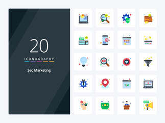 Fototapeta na wymiar 20 Seo Marketing Flat Color icon for presentation