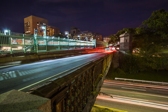Traffic on the road in a city, Storrow Drive and Mass General Hospital, Boston, Massachusetts, USA