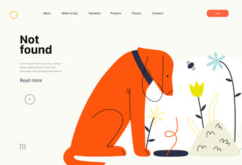 Not found - Online shopping and electronic commerce series - modern flat vector concept illustration of a dog sitting next to an empty pit. Missing artcile, sale and online orders concept