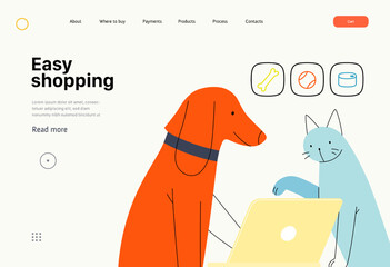 Easy shopping - Online shopping and electronic commerce series - modern flat vector concept illustration of pets doing an order online on laptop. Promotion, discounts, sale and online orders concept