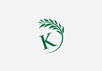 Laurel wreath green leaf logo and Vintage wheat logo design monogram with the letters and alphabets 