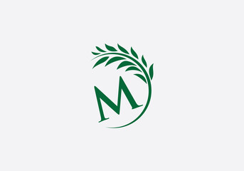 Laurel wreath green leaf logo and Vintage wheat logo design monogram with the letters and alphabets 