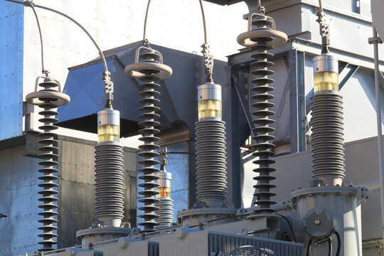 High voltage transformers at electric plant
