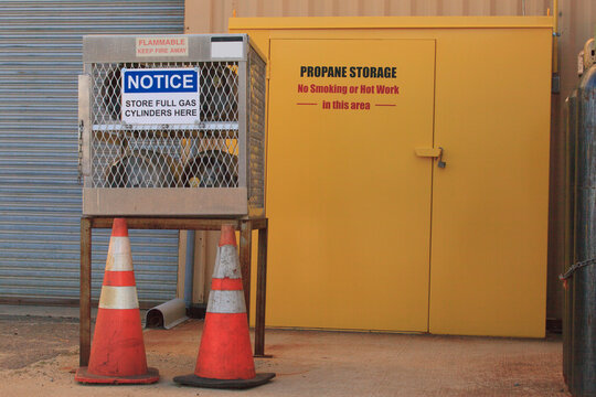 Propane Storage facility and compressed gas cylinders at electric plant