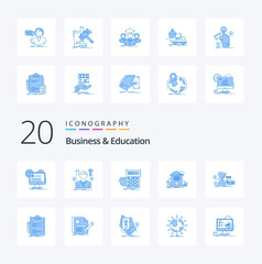20 Business And Education Blue Color icon Pack like apartment home employee graph math