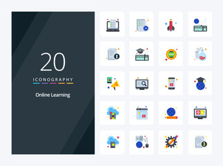 Fototapeta na wymiar 20 Online Learning Flat Color icon for presentation