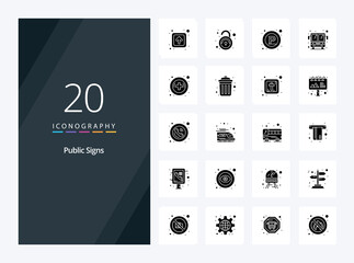 20 Public Signs Solid Glyph icon for presentation