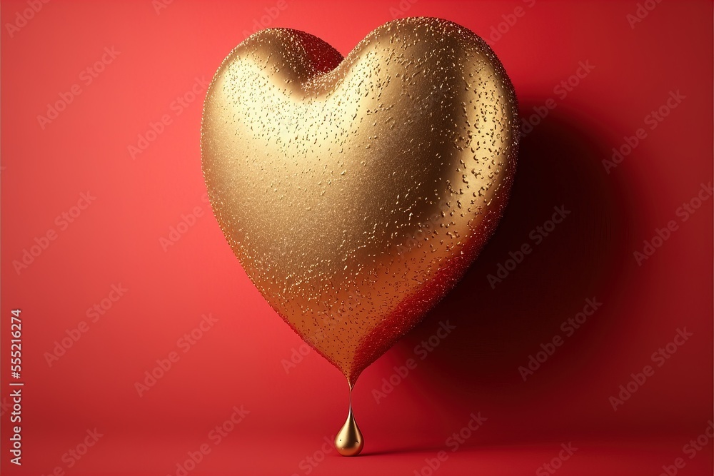Poster a heart shaped object with water drops on it's surface., generative ai