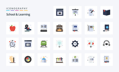 25 School And Learning Flat color icon pack