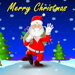 Santa claus with gifts - Christmas Tree - Snow Falling 