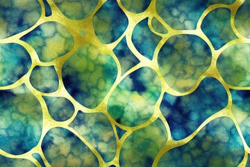 Marbled Gold Alcohol Ink. Coating of green ink Seamless background of the sky in. Generative AI