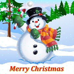 Cute snowmen. Hand drawn Christmas illustration with snowman in hat, glows, earmuffs