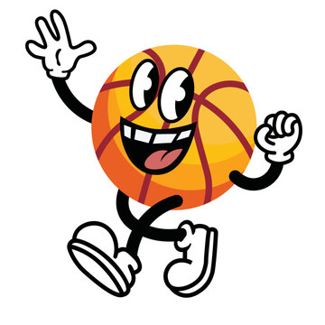 Vintage rubberhose character, basketball vintage cartoon mascot, vector illustration