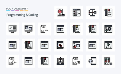 25 Programming And Coding Line Filled Style icon pack