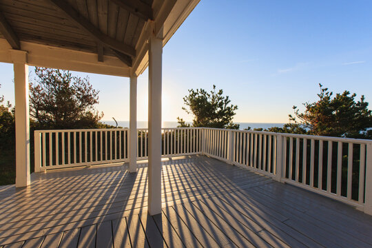 Vacation Home Deck Looking At Ocean From Block Island, Rhode Island, USA