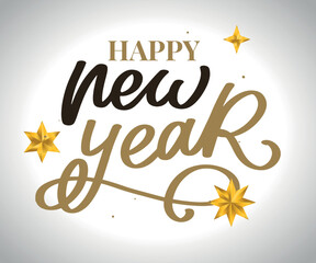 lettering composition of Happy New Year 2023 on white background Vector illustration. Handwritten calligraphic brush