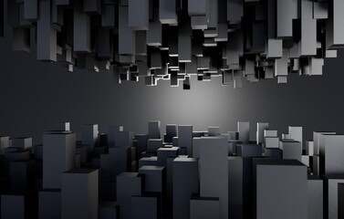 3D Rendering abstract background flying cubic