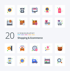 20 Shopping And Ecommerce Flat Color icon Pack like package percentage call offer discount