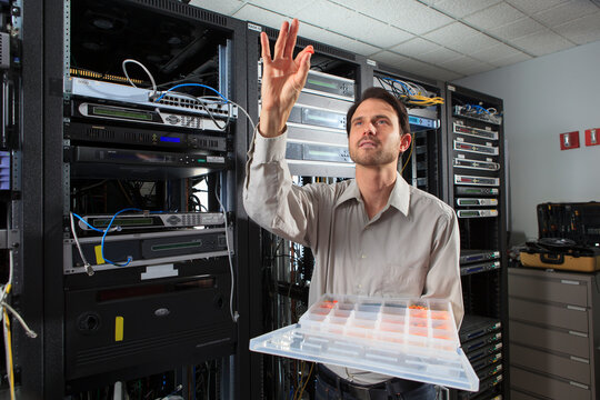 Network engineer selecting parts for coaxial cables
