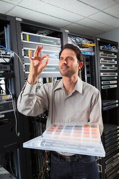 Network engineer selecting parts for coaxial cables
