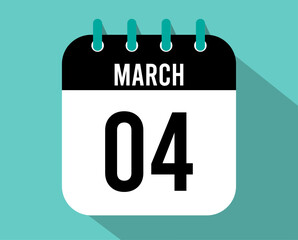 4 March calendar icon. Vector black for the month of March with shadow effect