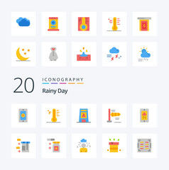 20 Rainy Flat Color icon Pack like signal temperature dryer sun light