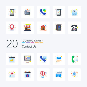 20 Contact Us Flat Color icon Pack like communication hand email envelope telephone