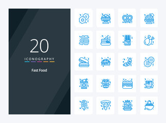 Fototapeta na wymiar 20 Fast Food Blue Color icon for presentation