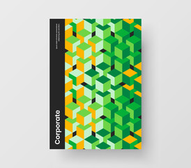 Fresh journal cover A4 design vector illustration. Minimalistic mosaic hexagons postcard concept.