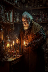 Generative AI illustration of an old alchemist