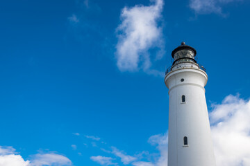 An old white lighthouse in Frederikshavn, hritshals, Denmark build during World War