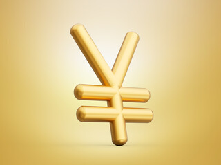 Yen Symbol made of gold with reflection isolated on white background. 3d illustration