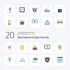 20 Data Science And Cyber Security Flat Color icon Pack like privacy monitor scanner security firewall