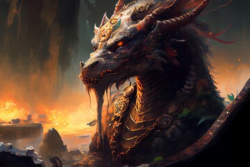 Fototapeta premium Dragon fantasy concept art mythological creature. Generative AI
