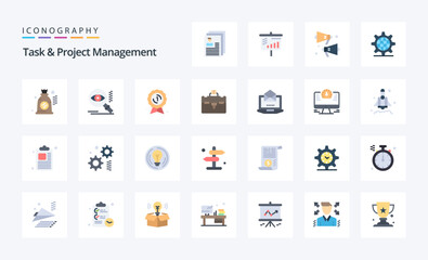 25 Task And Project Management Flat color icon pack