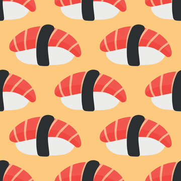 Japanese sushi pattern in hand drawn style. Asian food for restaurants menu
