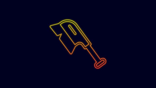 Glowing neon line Brush for cleaning icon isolated on blue background. Cleaning service concept. 4K Video motion graphic animation