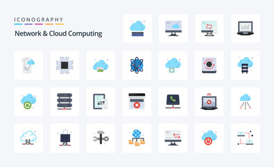 25 Network And Cloud Computing Flat color icon pack