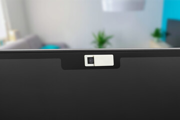 Webcam cover for laptop to prevent of illegal surveillance - obrazy, fototapety, plakaty