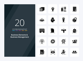 Fototapeta na wymiar 20 Business Elements And Business Managment Solid Glyph icon for presentation