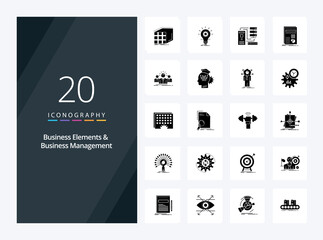 20 Business Elements And Business Managment Solid Glyph icon for presentation