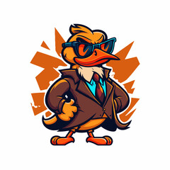cool duck or goose character logo mascot icon for branding in cartoon vector